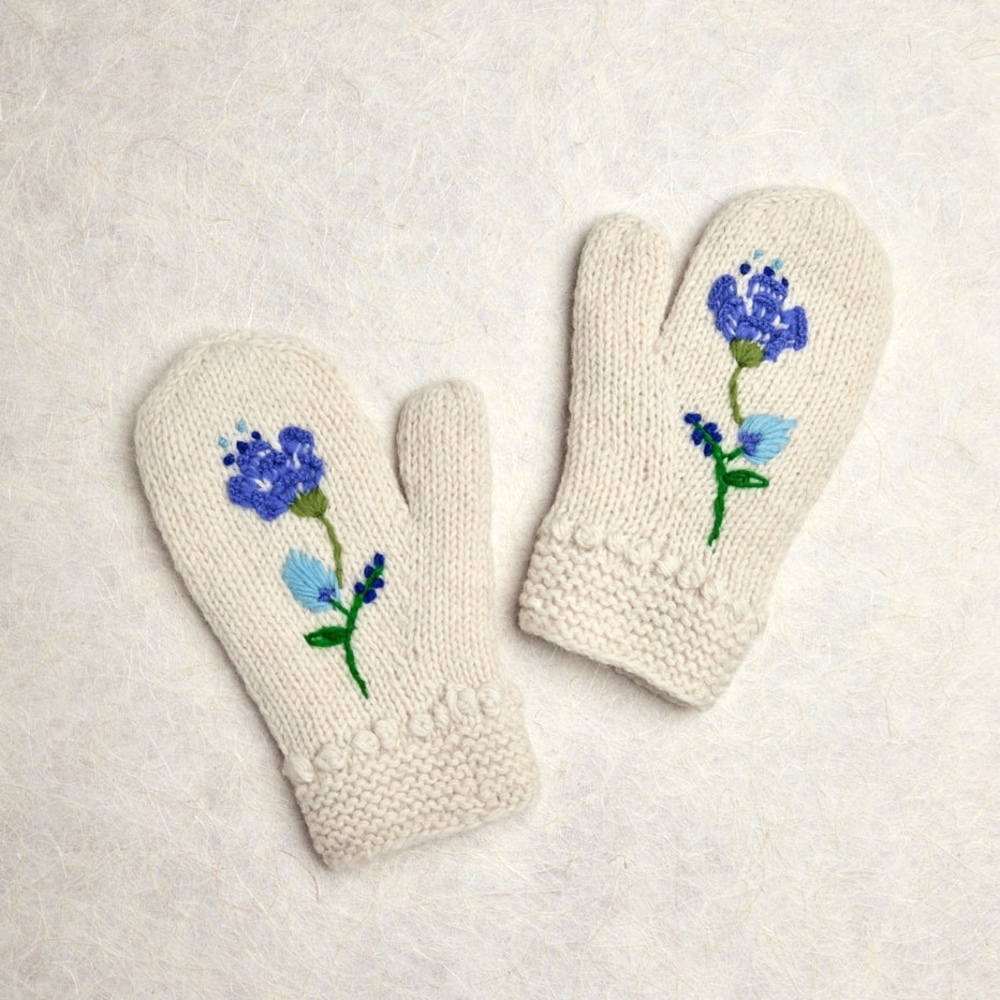 By Many Hands Handmade Knit Mittens Cream
